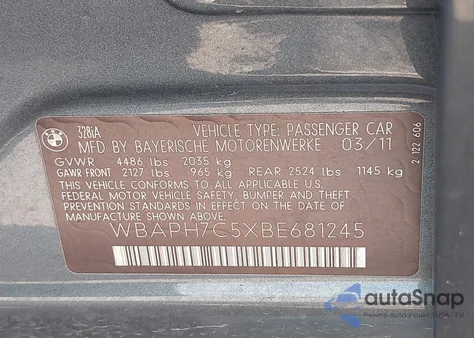 2011 BMW 328 I from USA, damaged, VIN WBAPH7C5XBE681245